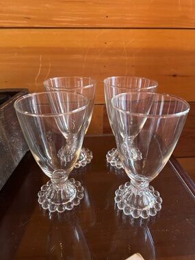 Beaded Foot Clear Glass Goblets - Set of 4